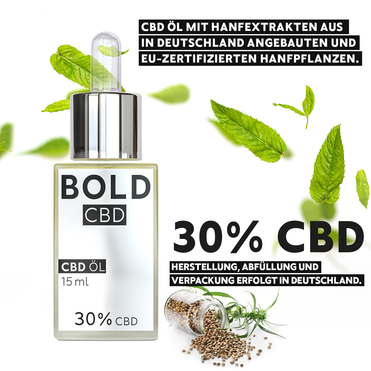 BOLD CBD Öl - 30% - 15 ml - Breitspektrum CBD Öl -  Naturreines Cannabis Öl