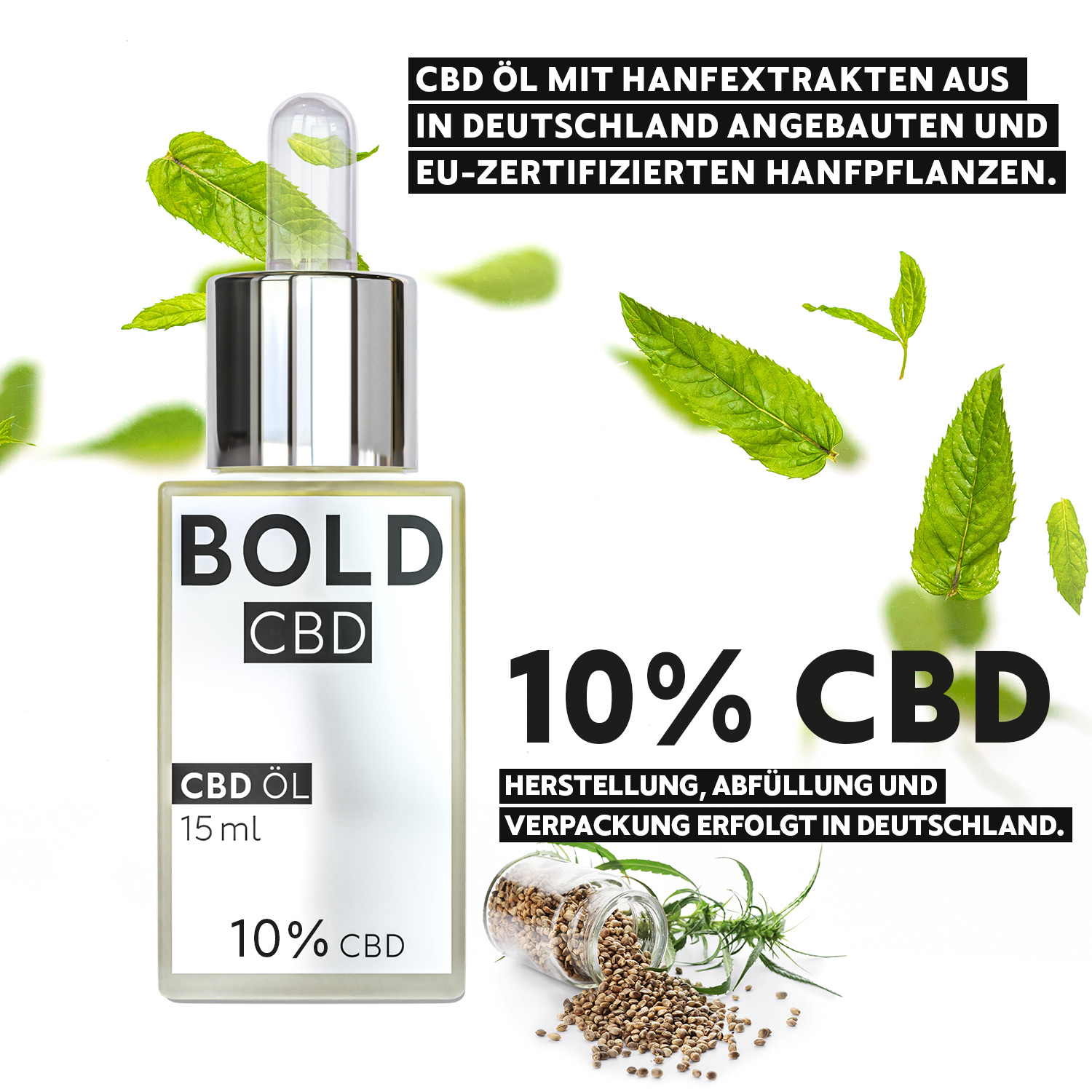 BOLD CBD Öl - 10% - 15 ml - Breitspektrum CBD Öl -  Naturreines Cannabis Öl